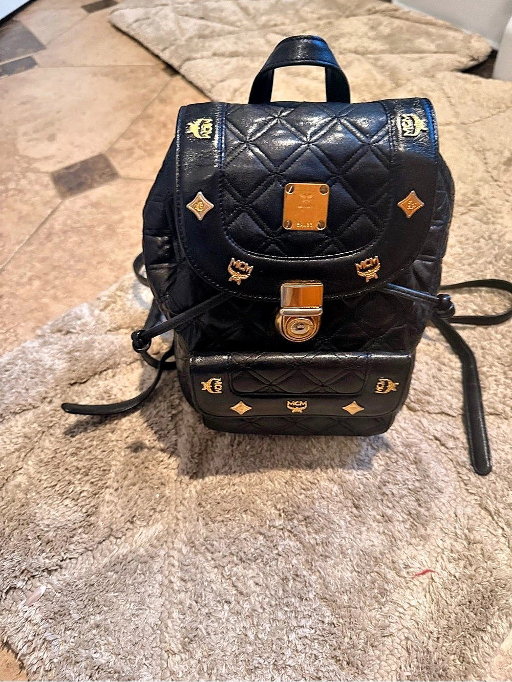 MCM Vintage Quilted Leather Backpack Black